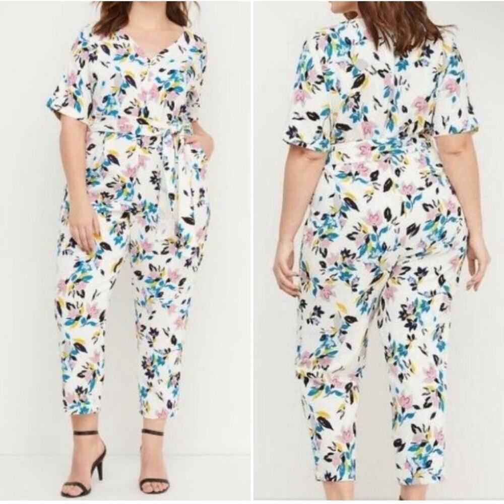NWT‎ Lane Bryant Dolman Sleeve Jumpsuit Floral White Size 22